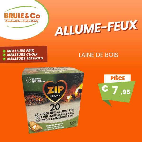 Allume-feux ZIP en laine de bois – 20 pièces