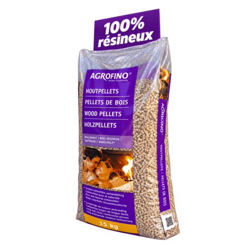 Sac de pellets Agrofino de 15 kg avec cartouche violet « 100% résineux »